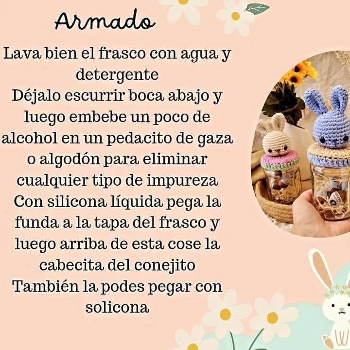 Patrón de crochet: Conejitos adorables para tapas de frascos