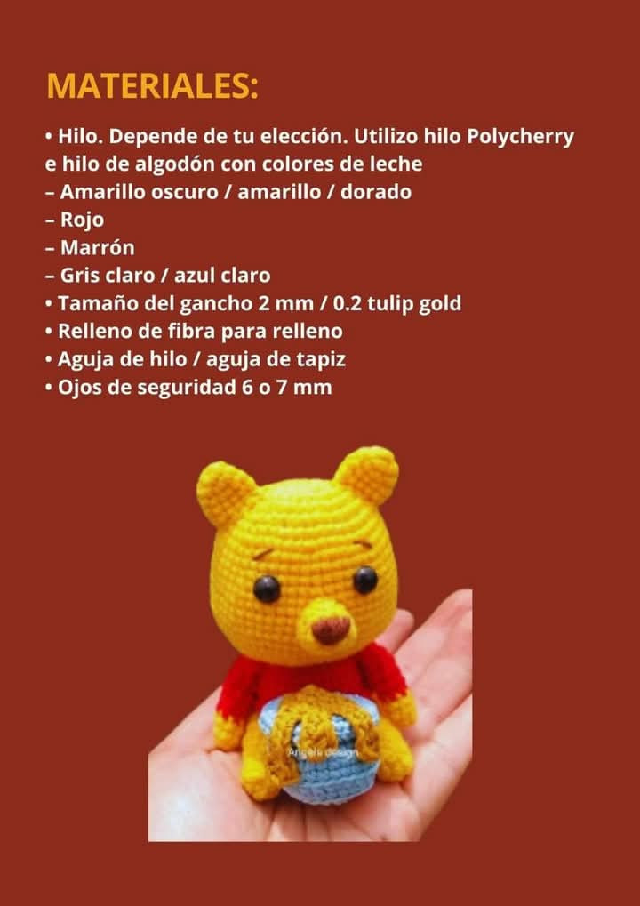 Patrón de crochet de osito con tarro de miel en la mano