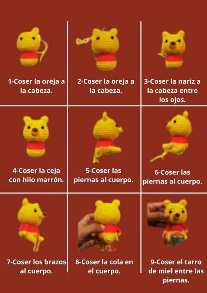 Patrón de crochet de osito con tarro de miel en la mano