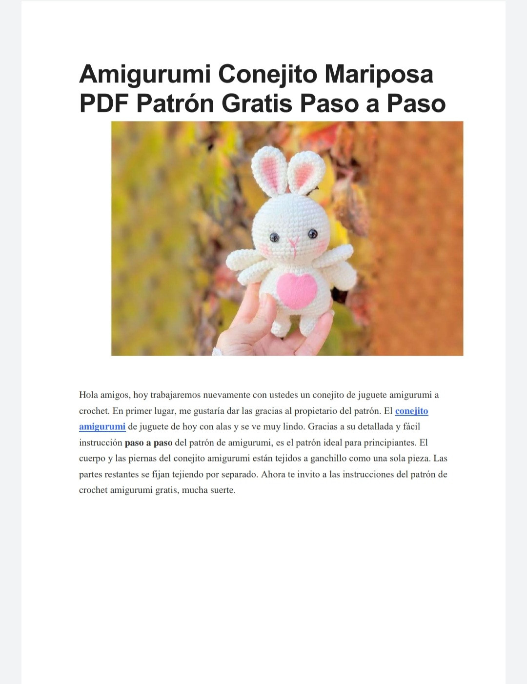 Patrón de crochet gratis: Conejito con corazón rosa para principiantes