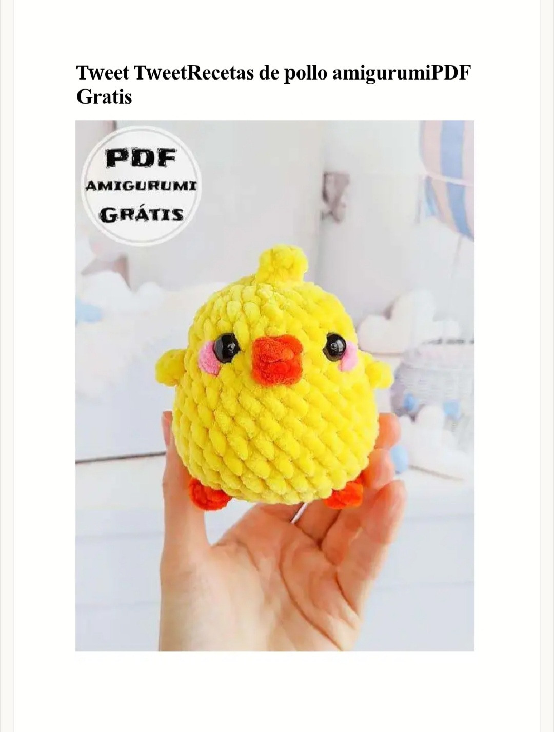 Patrón de crochet gratis para amigurumi de pollito adorable
