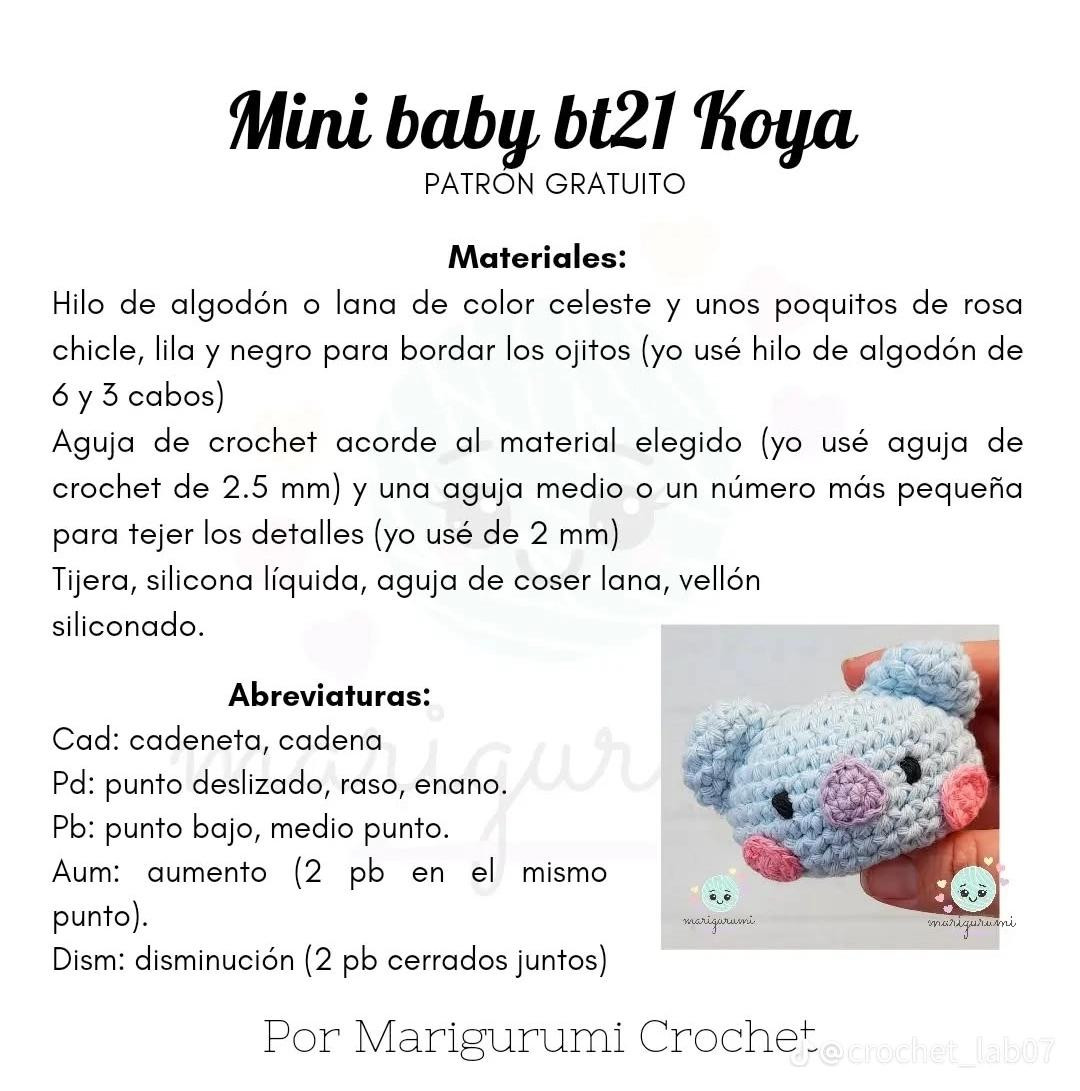 Patrón de crochet gratis para hacer un mini Koya de BT21
