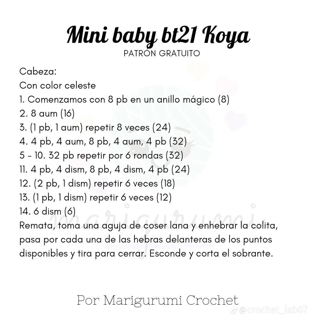 Patrón de crochet gratis para hacer un mini Koya de BT21