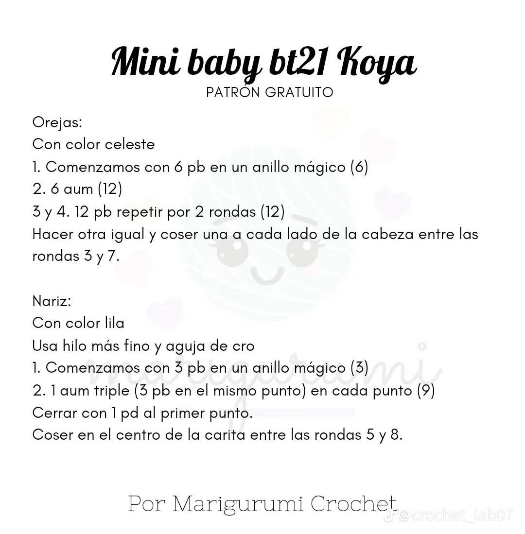 Patrón de crochet gratis para hacer un mini Koya de BT21