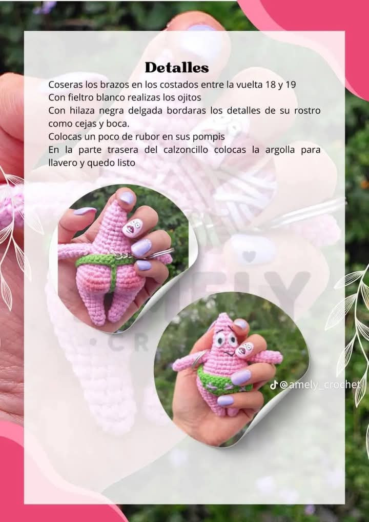 Patrón de crochet gratuito de personaje rosa divertido.