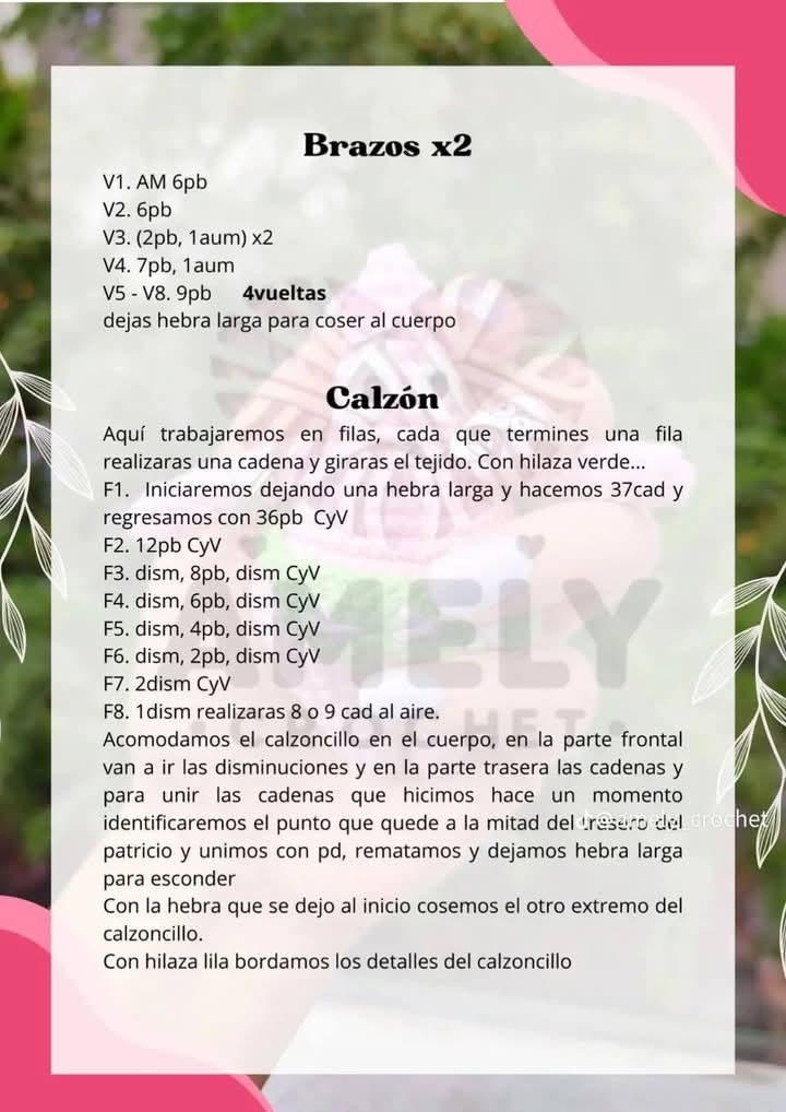 Patrón de crochet gratuito de personaje rosa divertido.