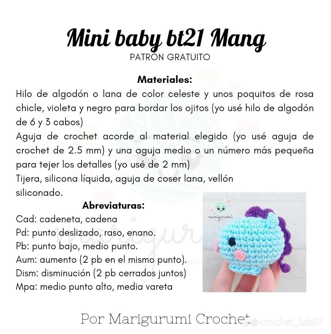 Patrón de crochet gratuito para crear Mini Baby BT21 Mang