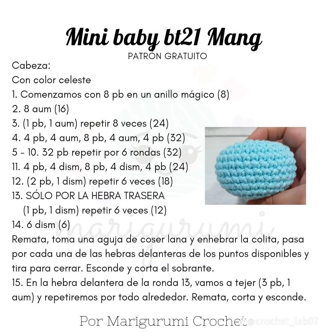 Patrón de crochet gratuito para crear Mini Baby BT21 Mang