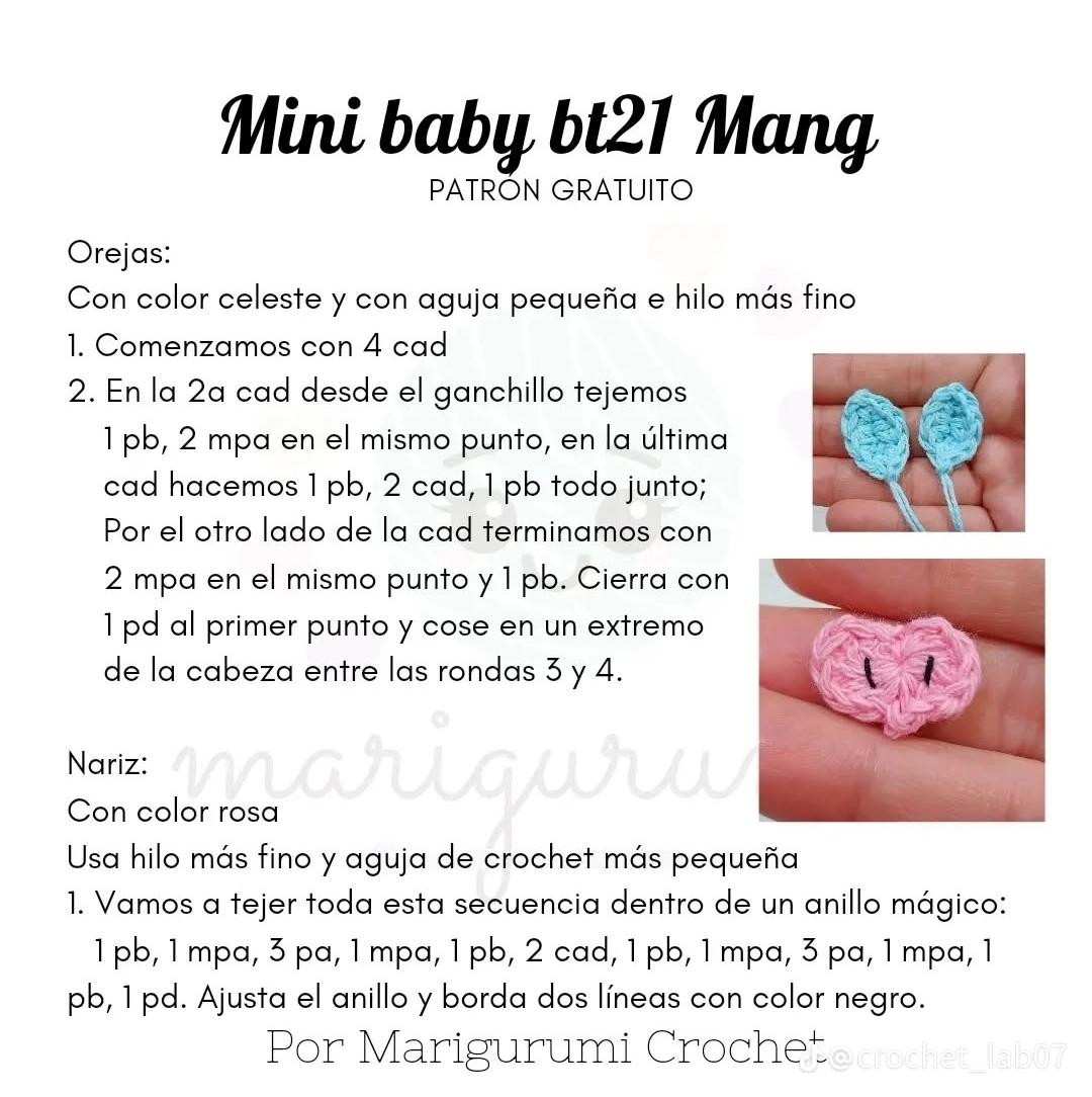 Patrón de crochet gratuito para crear Mini Baby BT21 Mang