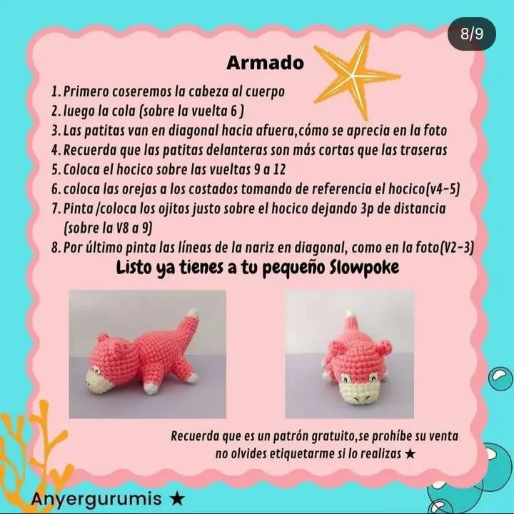 Patrón de crochet gratuito para crear un adorable Slowpoke