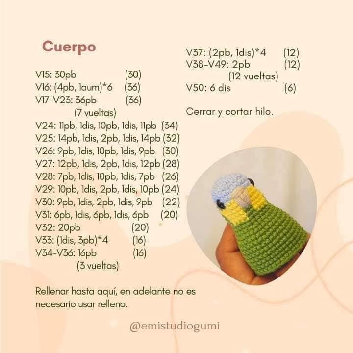 Patrón de crochet gratuito para crear un loro amigurumi encantador