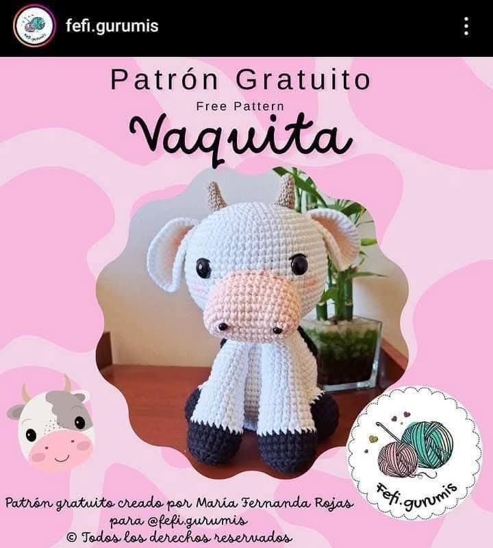 Patrón de crochet gratuito para crear una adorable vaquita de juguete.