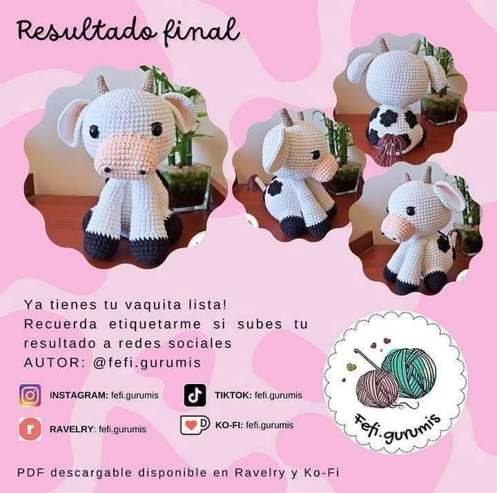 Patrón de crochet gratuito para crear una adorable vaquita de juguete.