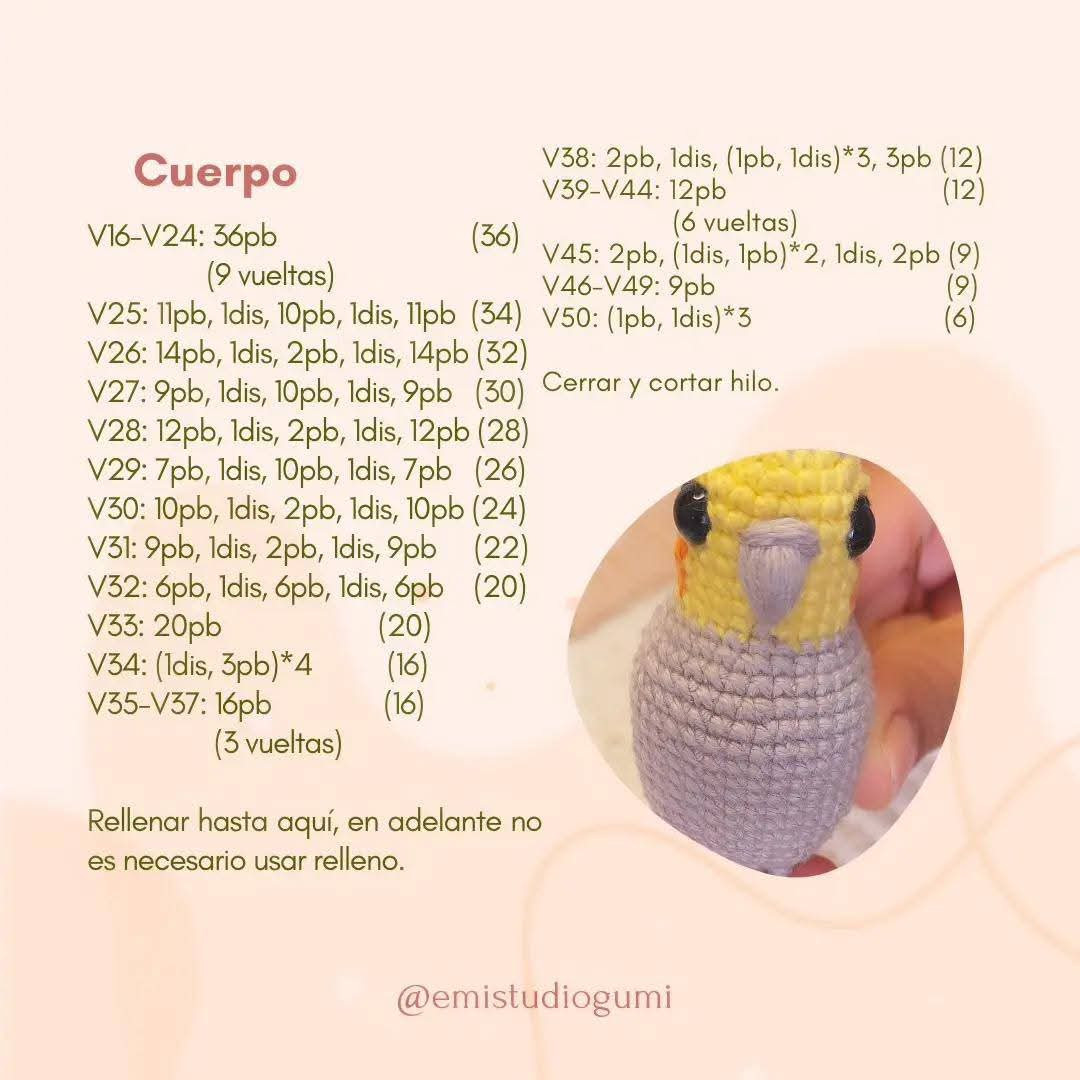 Patrón de crochet gratuito para crear una cacatúa realista