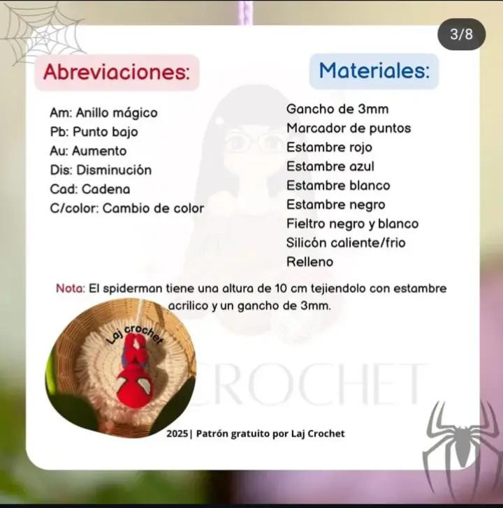 Patrón de crochet: Materiales y abreviaciones para hacer un Spiderman