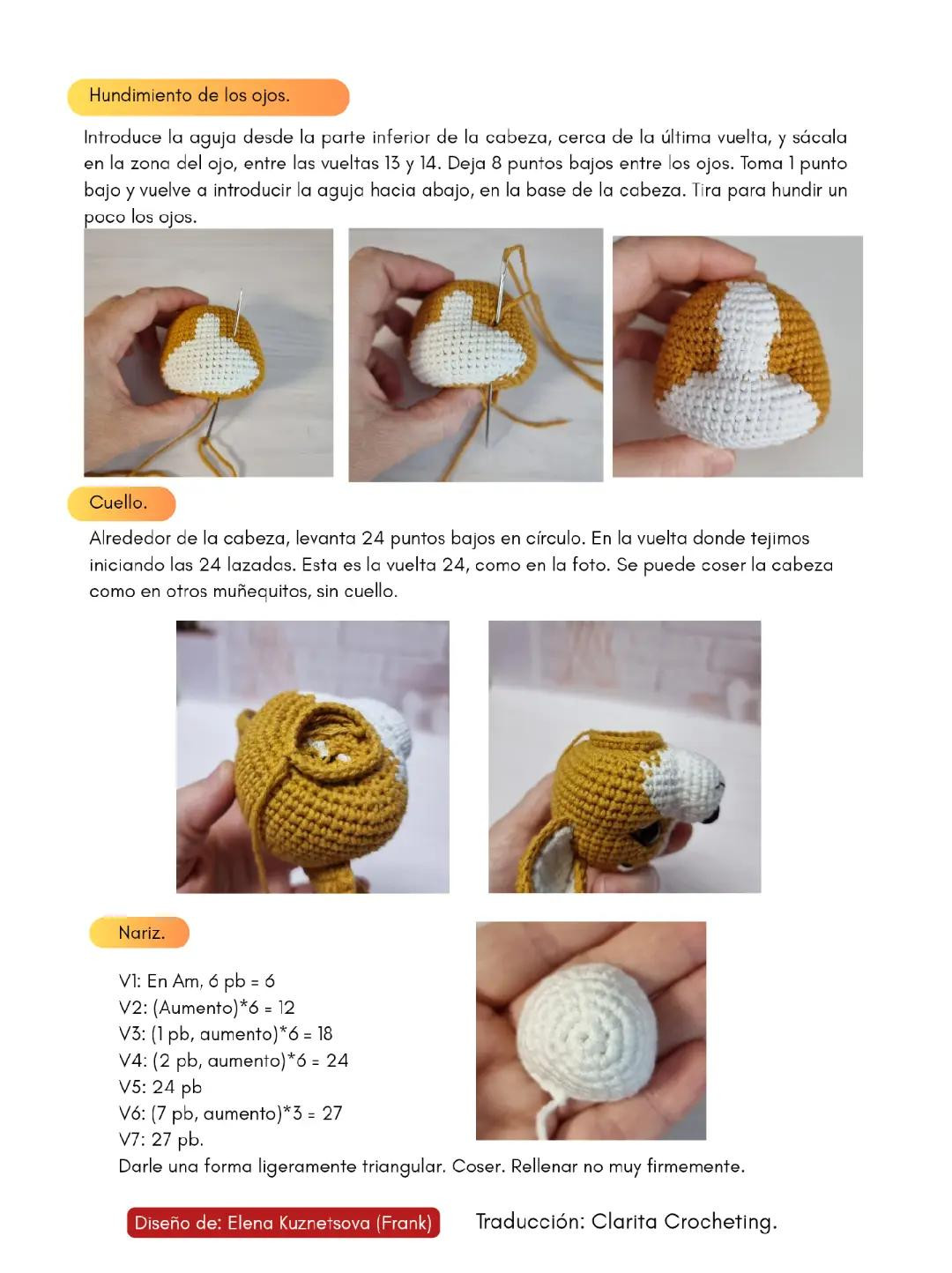 Patrón de crochet para adorables corgis bebé de 10 cm