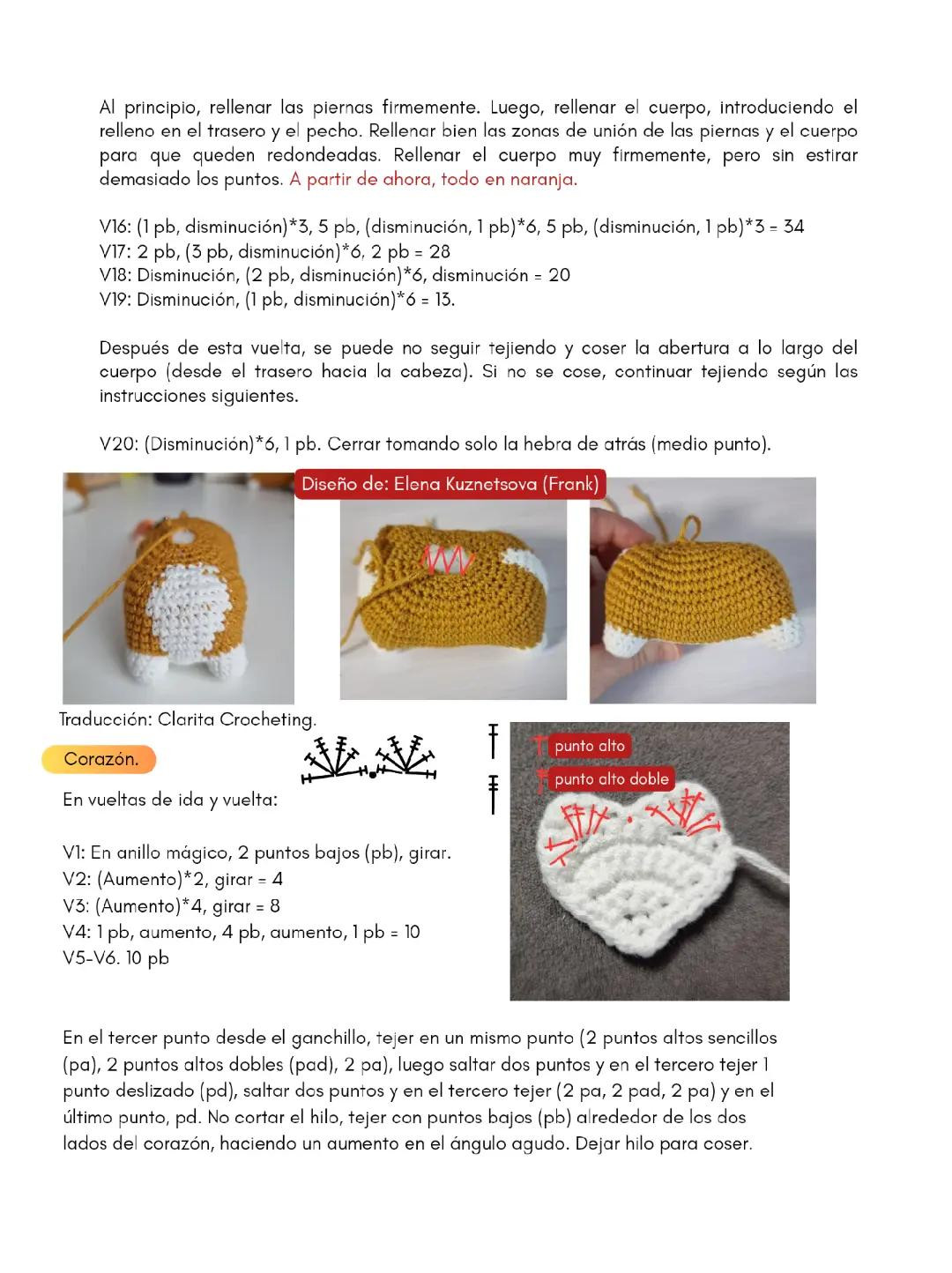 Patrón de crochet para adorables corgis bebé de 10 cm