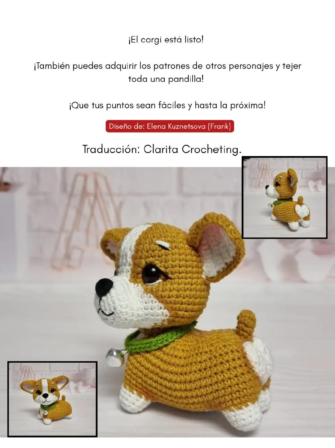 Patrón de crochet para adorables corgis bebé de 10 cm