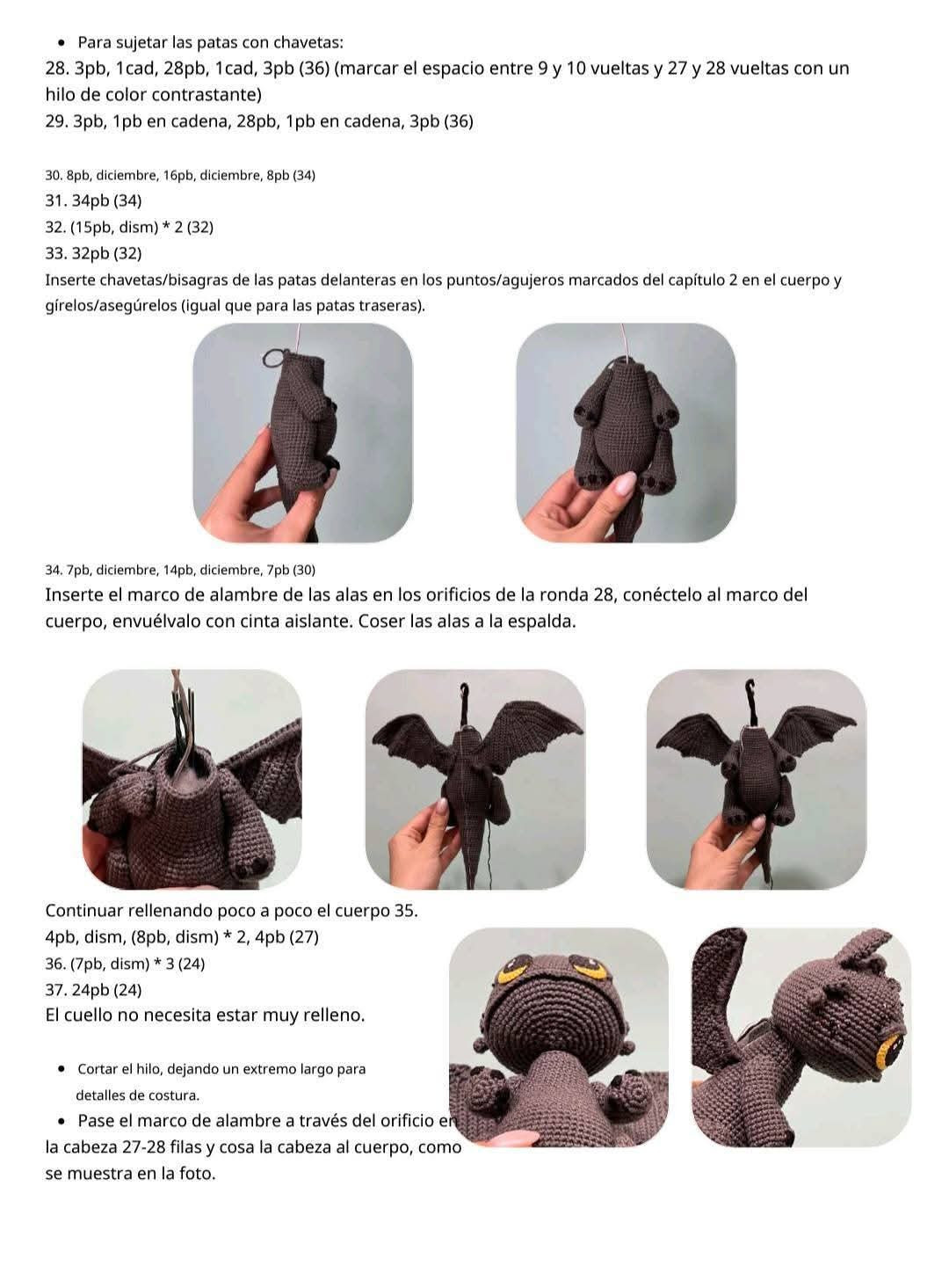 Patrón de crochet para crear un adorable dragón negro con alas