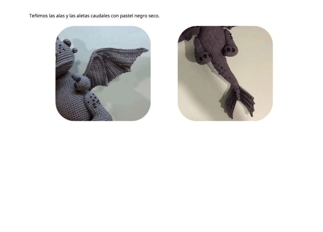 Patrón de crochet para crear un adorable dragón negro con alas