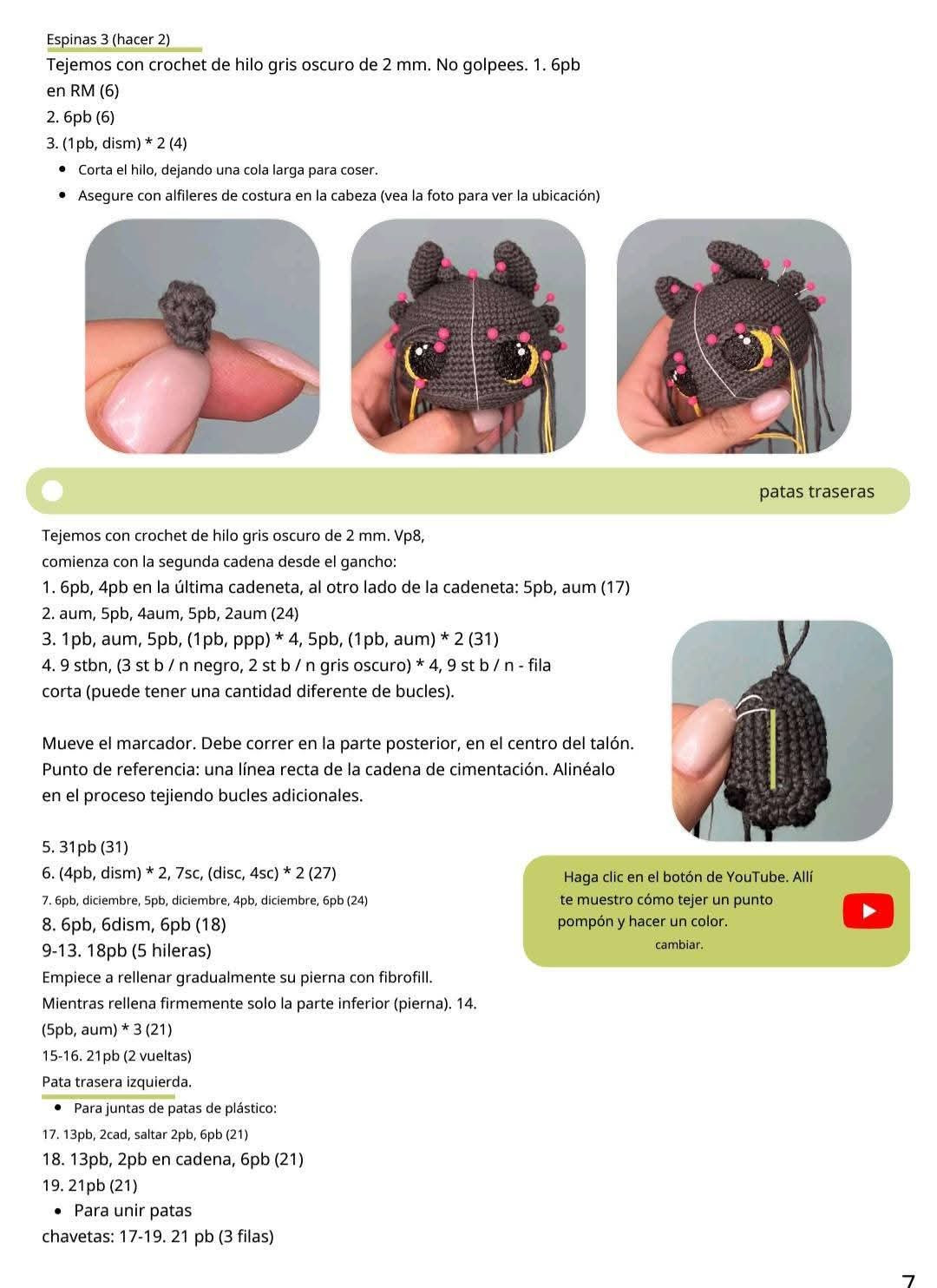 Patrón de crochet para crear un adorable dragón negro con alas