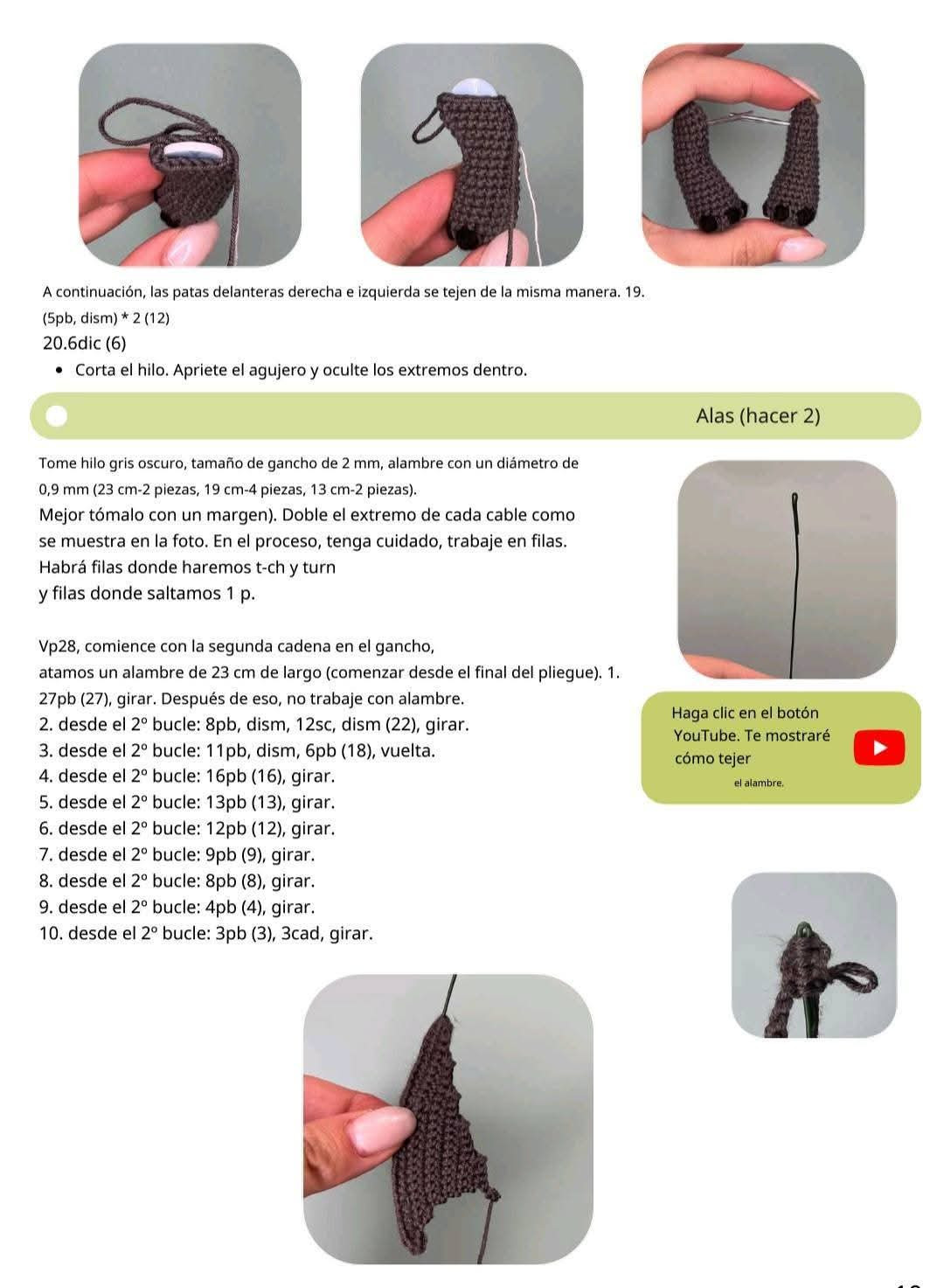 Patrón de crochet para crear un adorable dragón negro con alas
