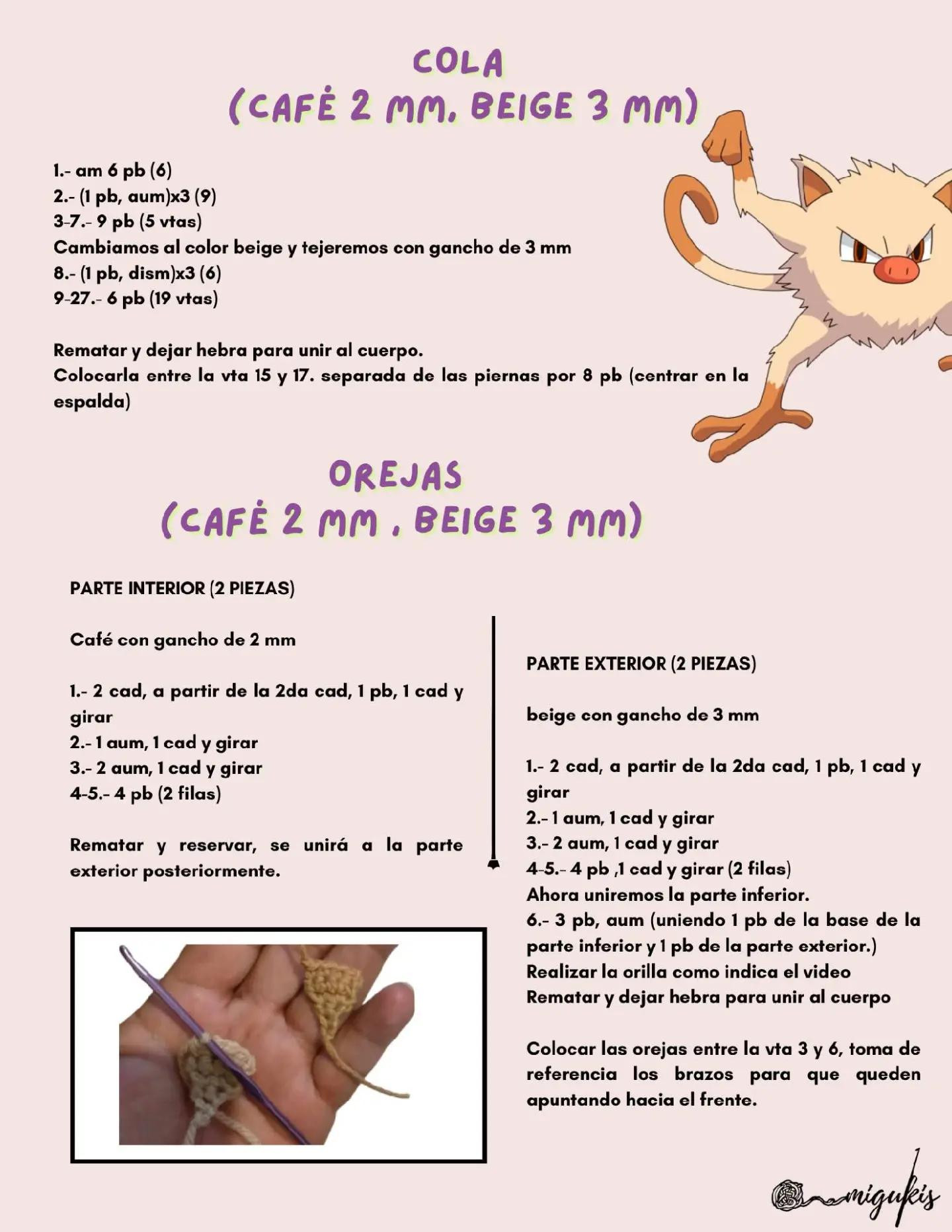 Patrón de crochet para crear un amigurumi de Mankey