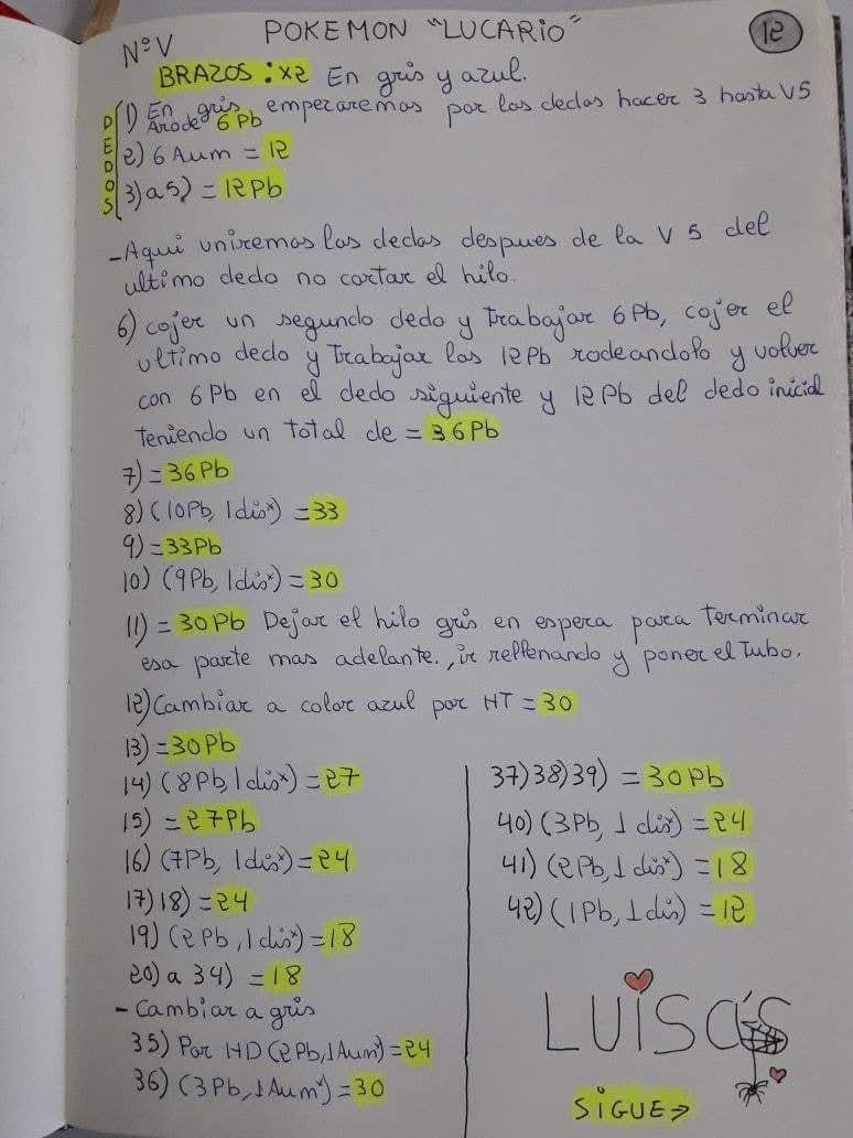 Patrón de crochet para crear un muñeco de Lucario detallado.