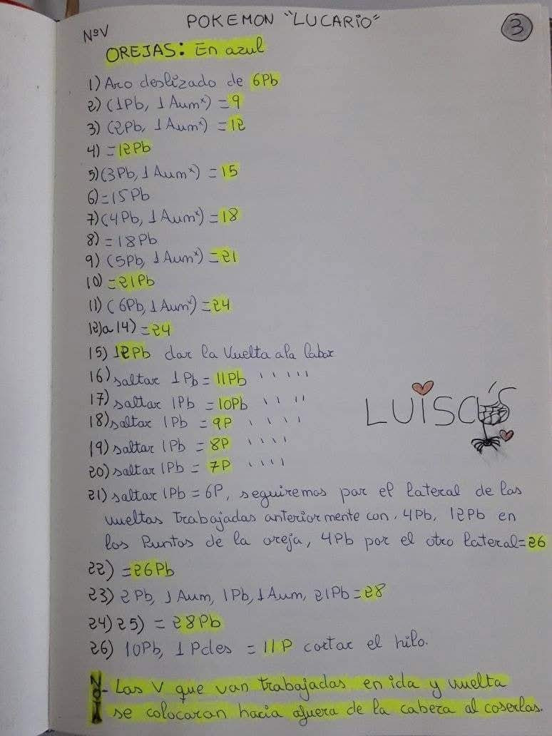 Patrón de crochet para crear un muñeco de Lucario detallado.