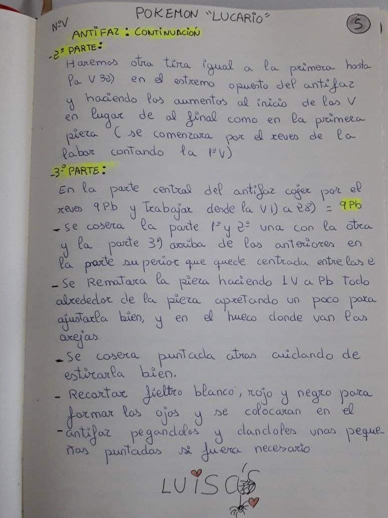 Patrón de crochet para crear un muñeco de Lucario detallado.