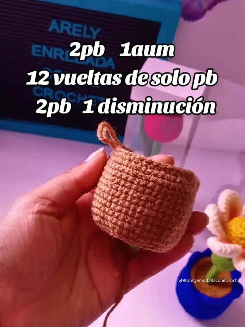 Patrón de crochet para maceta con flor colorida y vibrante