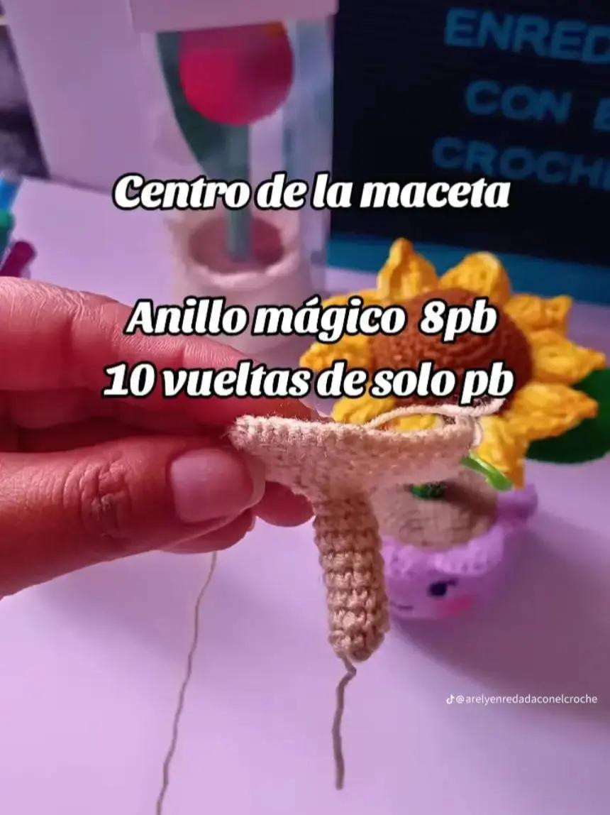 Patrón de crochet para maceta con flor colorida y vibrante