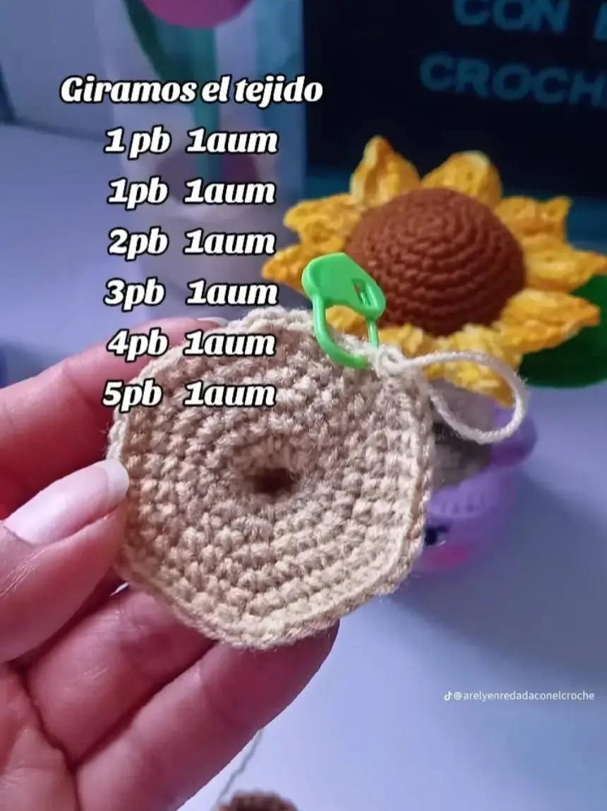Patrón de crochet para maceta con flor colorida y vibrante