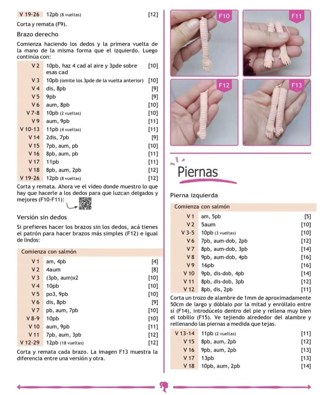 Patrón de crochet para muñeca con vestido rosa a cuadros