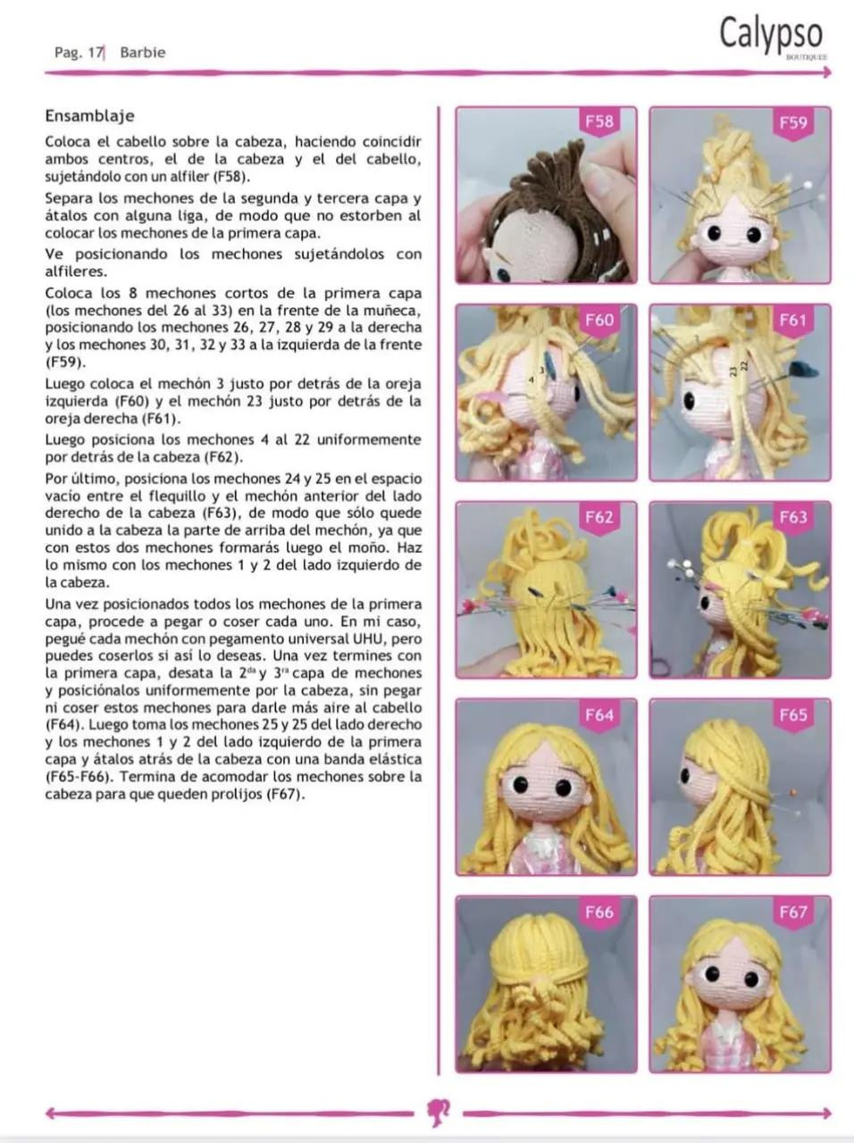 Patrón de crochet para muñeca con vestido rosa a cuadros