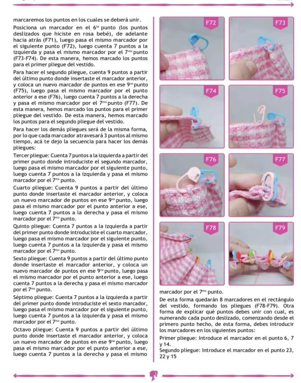 Patrón de crochet para muñeca con vestido rosa a cuadros