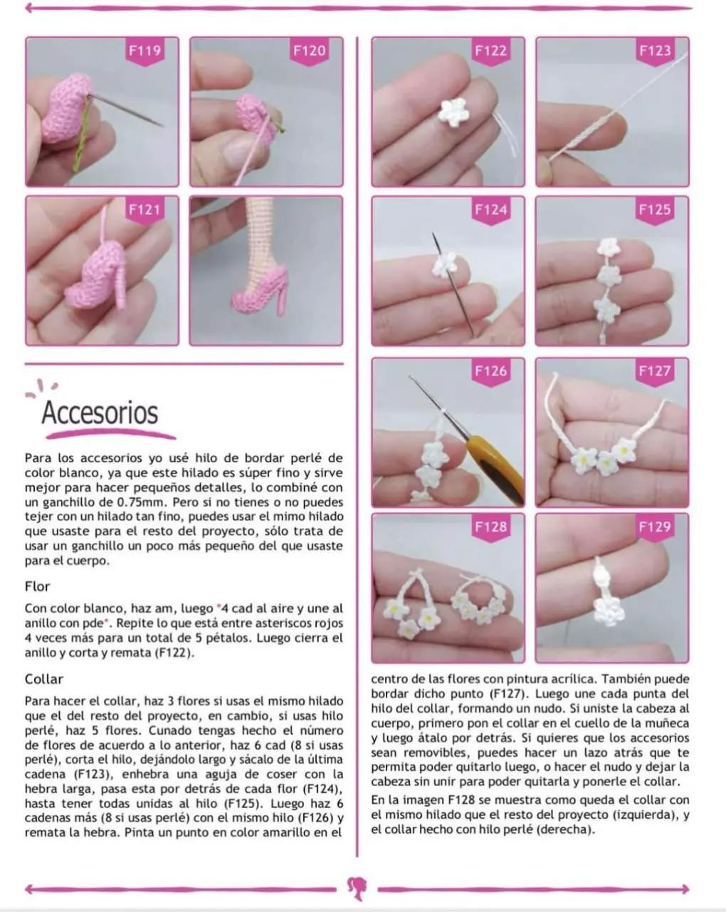 Patrón de crochet para muñeca con vestido rosa a cuadros
