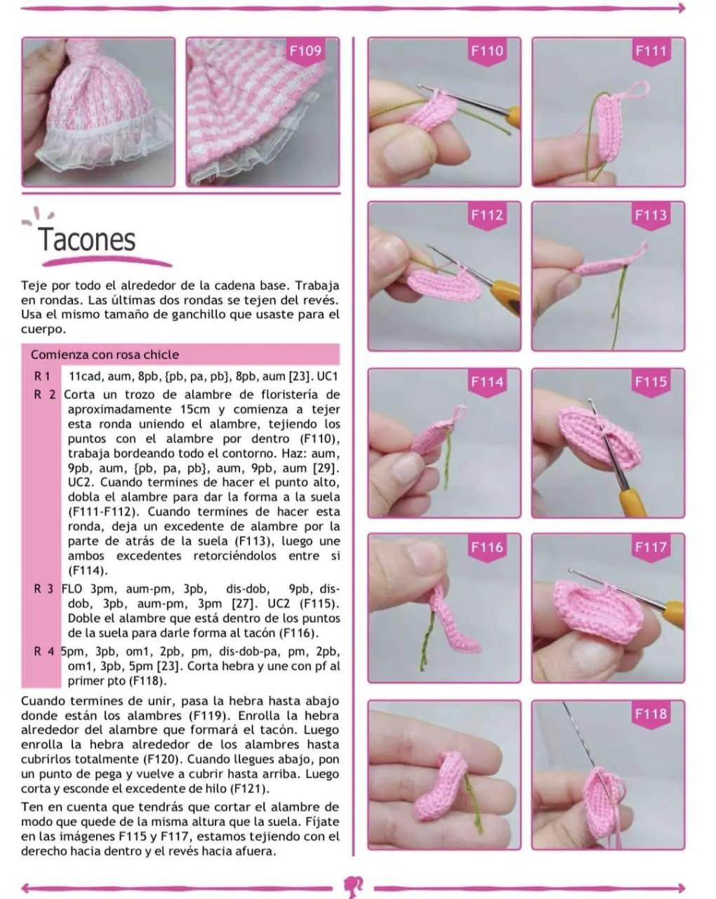 Patrón de crochet para muñeca con vestido rosa a cuadros