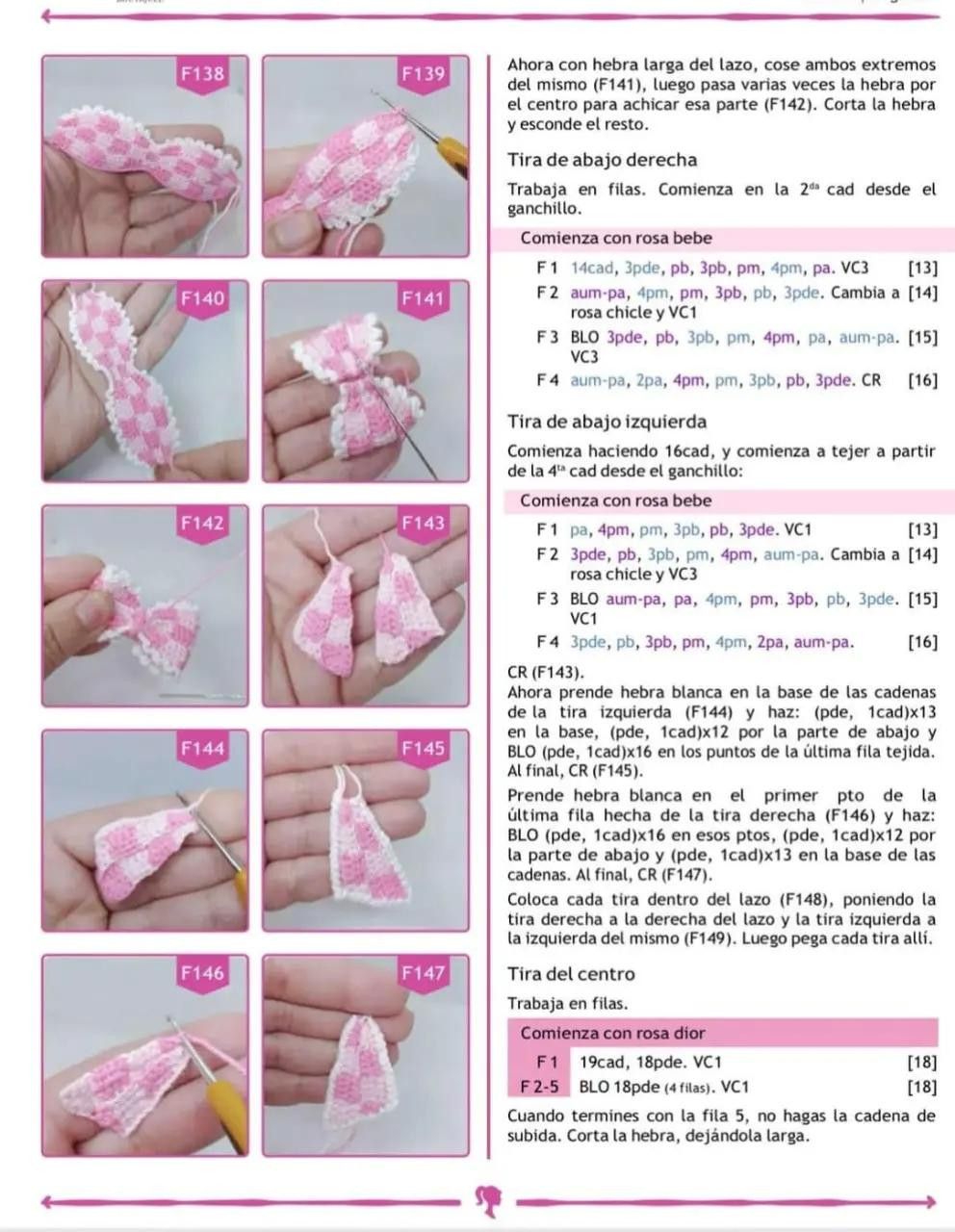 Patrón de crochet para muñeca con vestido rosa a cuadros