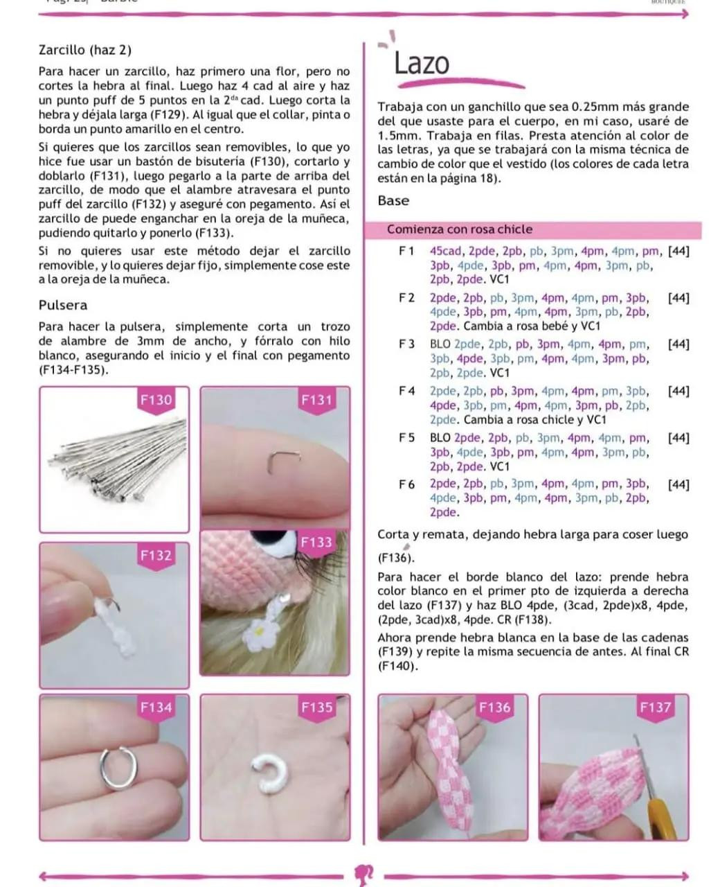 Patrón de crochet para muñeca con vestido rosa a cuadros