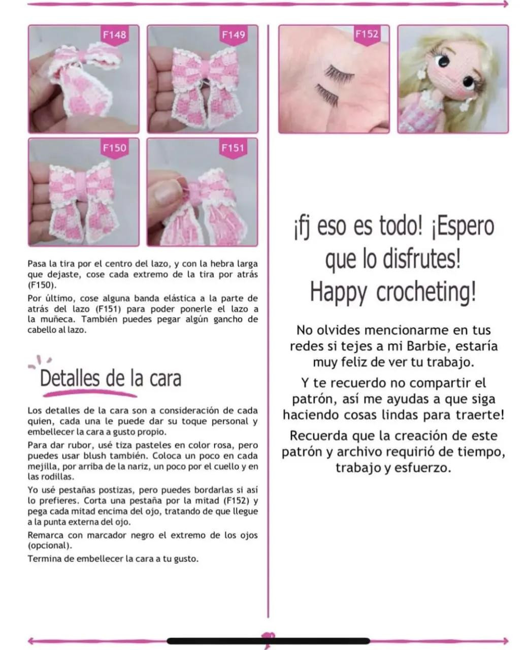 Patrón de crochet para muñeca con vestido rosa a cuadros