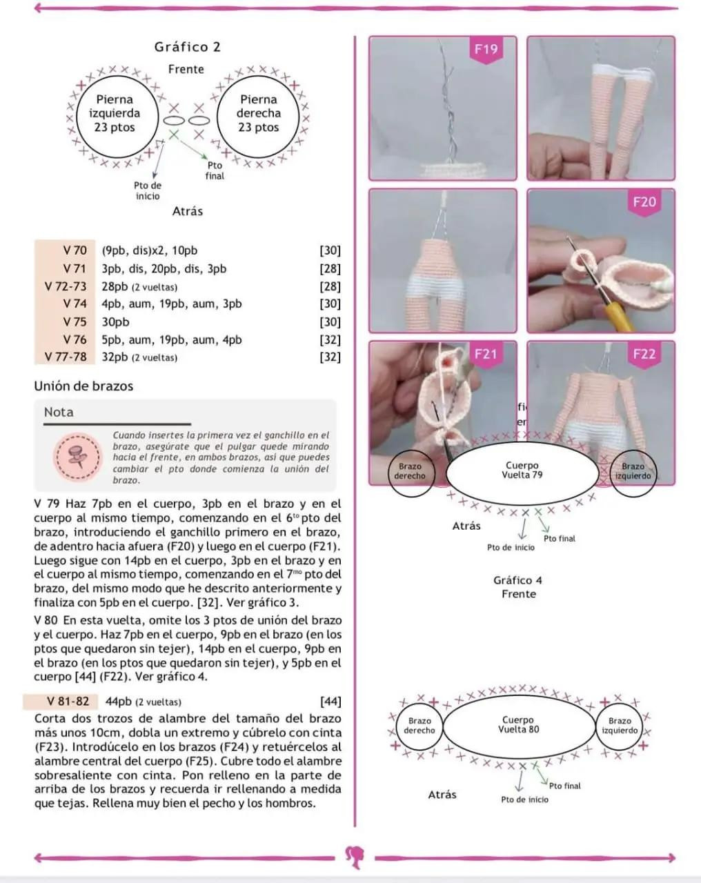 Patrón de crochet para muñeca con vestido rosa a cuadros