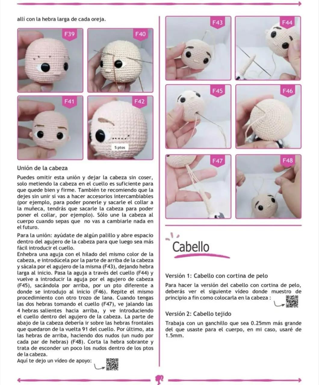 Patrón de crochet para muñeca con vestido rosa a cuadros