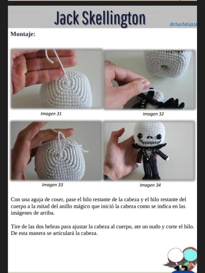 Patrón de crochet para muñeco esqueleto con traje de rayas, sally