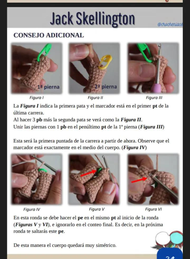 Patrón de crochet para muñeco esqueleto con traje de rayas, sally