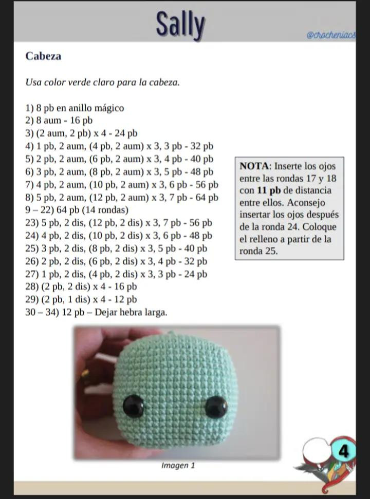 Patrón de crochet para muñeco esqueleto con traje de rayas, sally