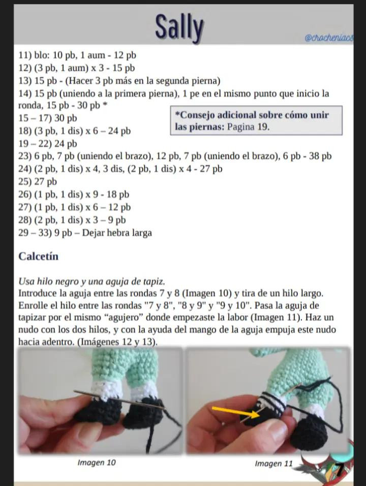 Patrón de crochet para muñeco esqueleto con traje de rayas, sally