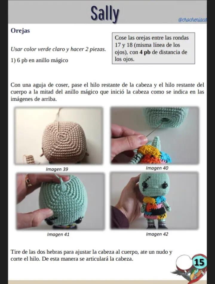 Patrón de crochet para muñeco esqueleto con traje de rayas, sally