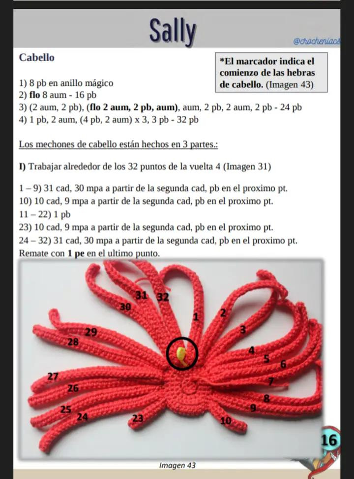 Patrón de crochet para muñeco esqueleto con traje de rayas, sally