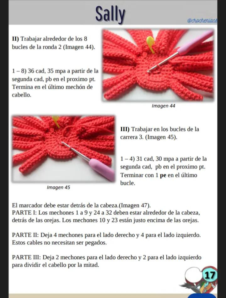 Patrón de crochet para muñeco esqueleto con traje de rayas, sally